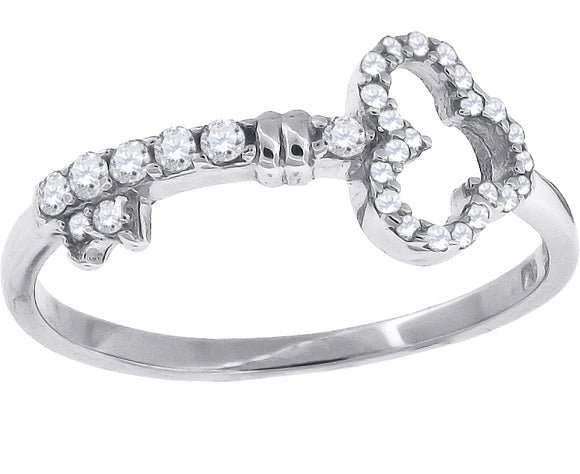 925 Sterling Silver Womens Cubic Zirconia Key Ring Size 6