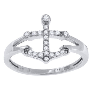 925 Sterling Silver Womens Cubic Zirconia Anchor Fashion Ring Size 6