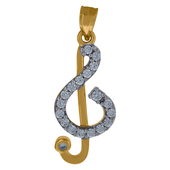 10kt Two-tone Gold Unisex Cubic Zirconia Cubic-zirconia Treble Clef Musical Knot Charm Pendant