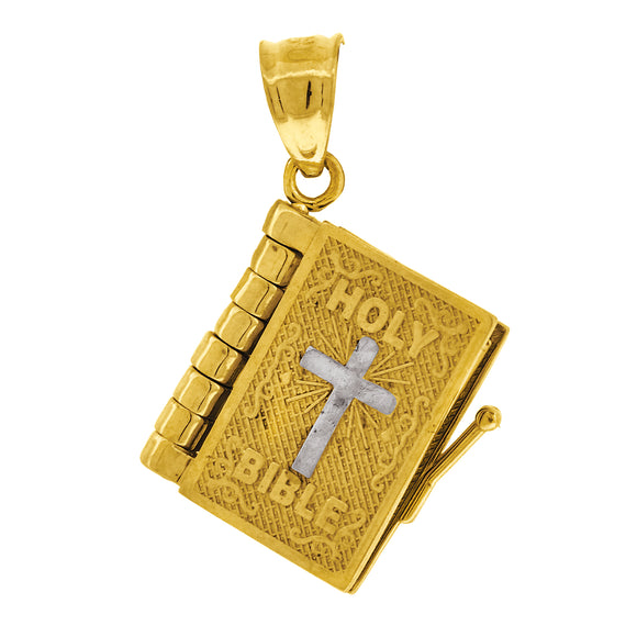 10kt Gold Two-tone Unisex Holy Bible Book Ht:21.7mm x W:13.1mm Religious Charm Pendant