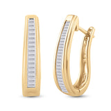 10kt Yellow Gold Womens Baguette Diamond Hoop Earrings 1/2 Cttw
