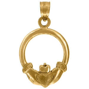 10kt Yellow Gold Unisex Claddagh Hands Crown Ht:24.1mm x W:14.2mm Luck Charm Pendant