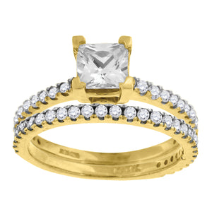 10kt Two-tone Gold Womens Princess-cut Cubic Zirconia Bridal Ring Set
