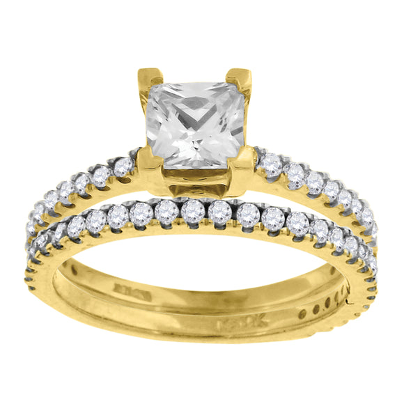 10kt Two-tone Gold Womens Princess-cut Cubic Zirconia Bridal Ring Set