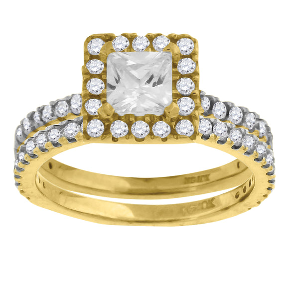 10kt Two-tone Gold Womens Princess-cut Cubic Zirconia Square Head Bridal Ring Set