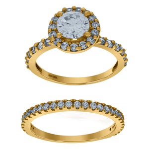 10kt Two-tone Gold Womens Round Cubic Zirconia Halo Bridal Ring Set