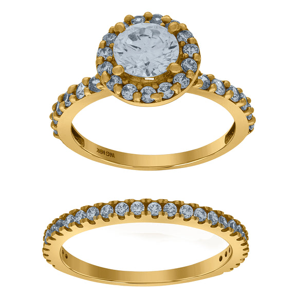10kt Two-tone Gold Womens Round Cubic Zirconia Halo Bridal Ring Set