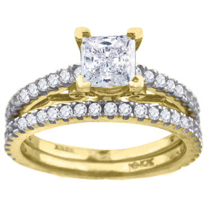 10kt Two-tone Gold Womens Princess-cut Cubic Zirconia Bridal Ring Set