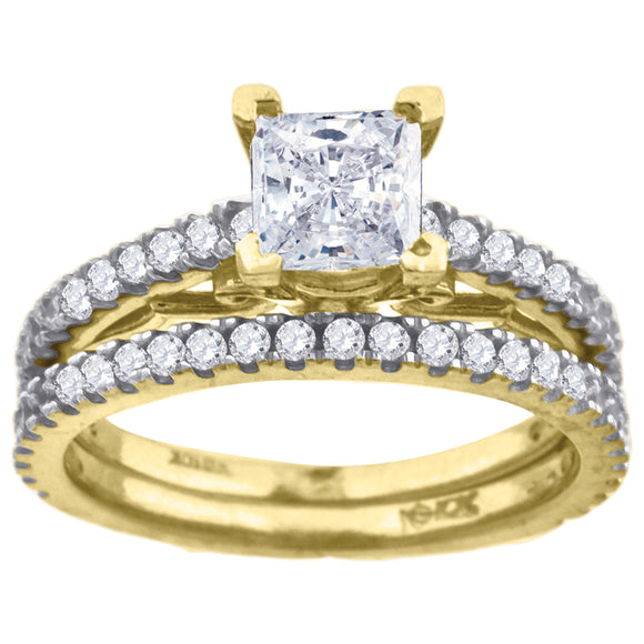 10kt Two-tone Gold Womens Princess-cut Cubic Zirconia Bridal Ring Set