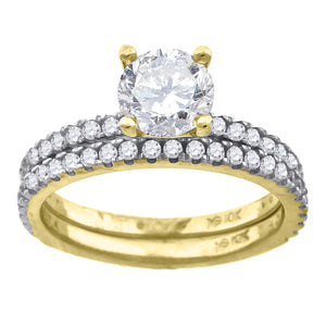 10kt Two-tone Gold Womens Round Cubic Zirconia Bridal Ring Set