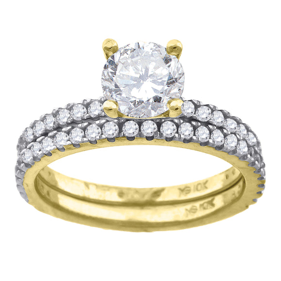 10kt Two-tone Gold Womens Round Cubic Zirconia Bridal Ring Set