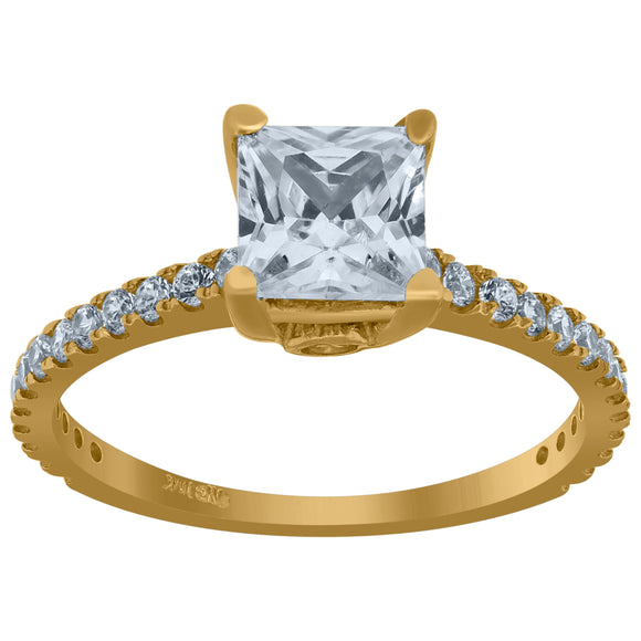10kt Yellow Gold Womens Princess-cut Cubic Zirconia CZ Engagement Ring