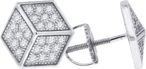925 Sterling Silver Unisex Cubic Zirconia 2D Dice Stud Earrings