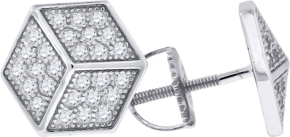 925 Sterling Silver Unisex Cubic Zirconia 2D Dice Stud Earrings