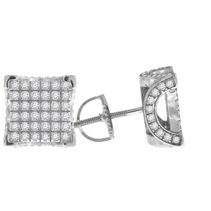 925 Sterling Silver Unisex Cubic Zirconia Square Stud Earrings