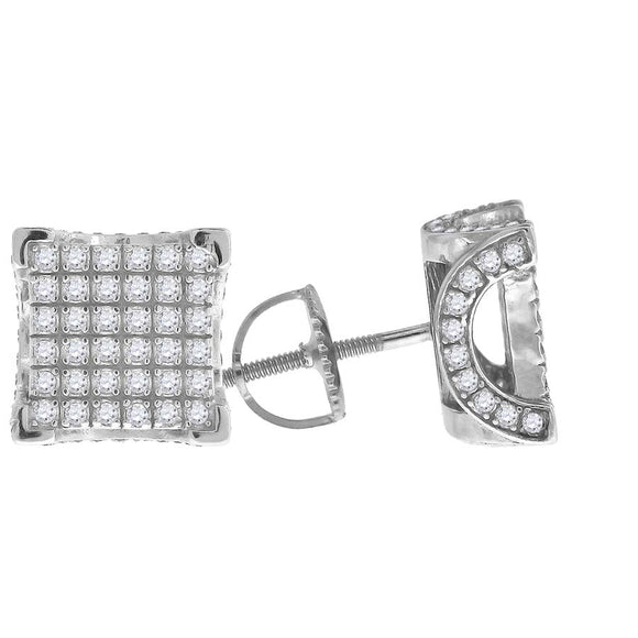925 Sterling Silver Unisex Cubic Zirconia Square Stud Earrings
