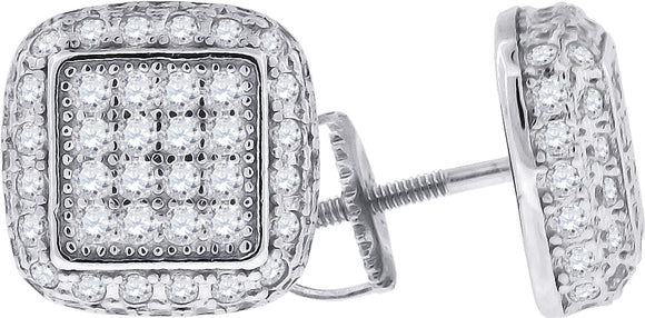 925 Sterling Silver Womens Cubic Zirconia Square Stud Earrings