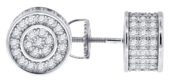 925 Sterling Silver Mens Cubic Zirconia Round Stud Earrings