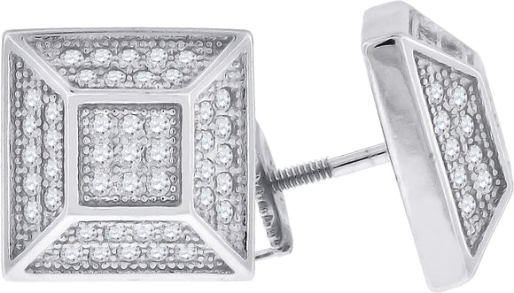 925 Sterling Silver Unisex Cubic Zirconia Pyramid Stud Earrings