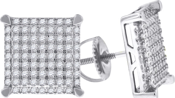 925 Sterling Silver Unisex Cubic Zirconia Square Stud Earrings