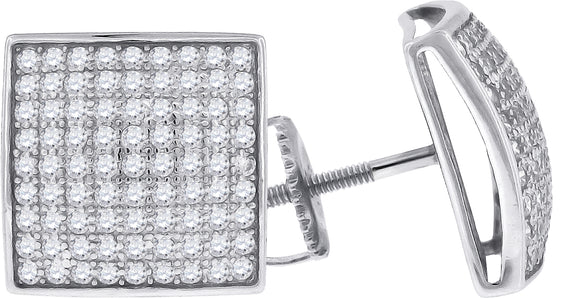 925 Sterling Silver Unisex Cubic Zirconia Square Stud Earrings
