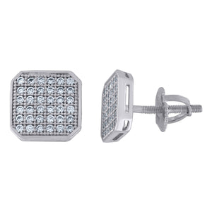 925 Sterling Silver Unisex Cubic Zirconia Octagon Stud Earrings