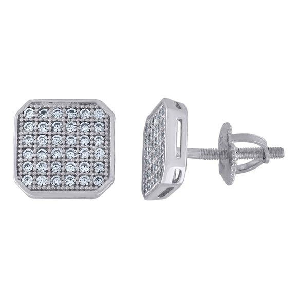925 Sterling Silver Unisex Cubic Zirconia Octagon Stud Earrings