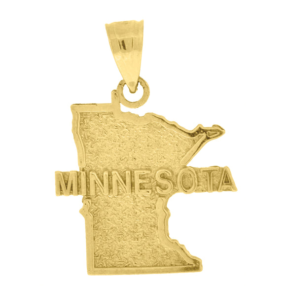10kt Yellow Gold Textured Unisex Minnesota Ht:24.3mm x W:17.5mm State Charm Pendant