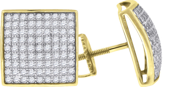 925 Sterling Silver Yellow-Tone Unisex Cubic Zirconia Square Stud Earrings