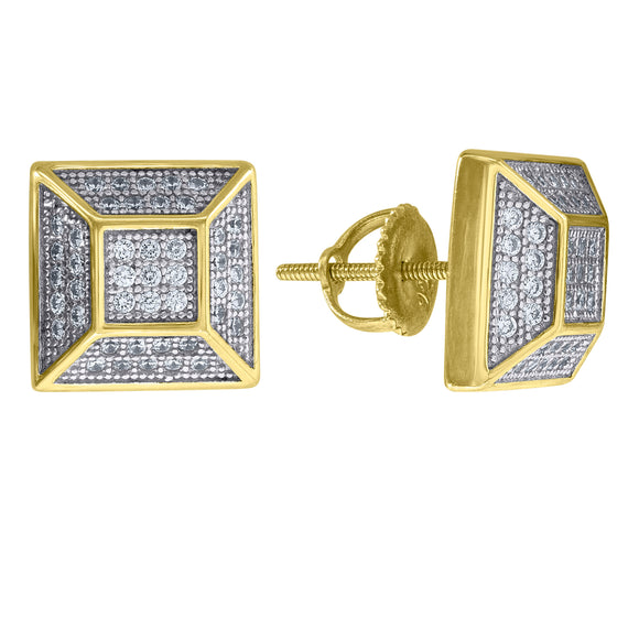 925 Sterling Silver Yellow-tone Unisex Cubic Zirconia Pyramid Stud Earrings