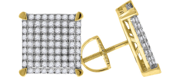 925 Sterling Silver Yellow-Tone Unisex Cubic Zirconia Square Stud Earrings