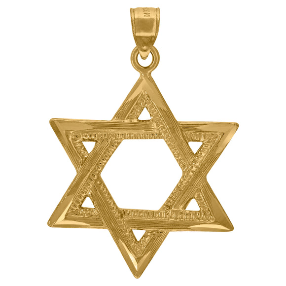 10kt Yellow Gold Diamond-cut Unisex Star of David Ht:36.4mm x W:24.2mm Religious Charm Pendant