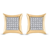 10kt Yellow Gold Womens Round Diamond Square Kite Cluster Earrings 1/5 Cttw