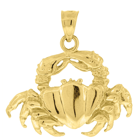 10kt Yellow Gold Diamond-cut Unisex Crab Ht:26.2mm x W:26.5mm Animal Charm Pendant