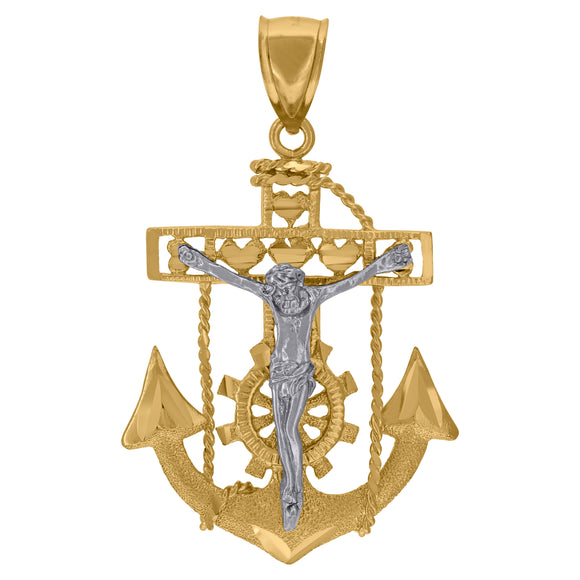 10kt Two-tone Gold Mens Women Textured Mariner Crucifix Religious Charm Pendant