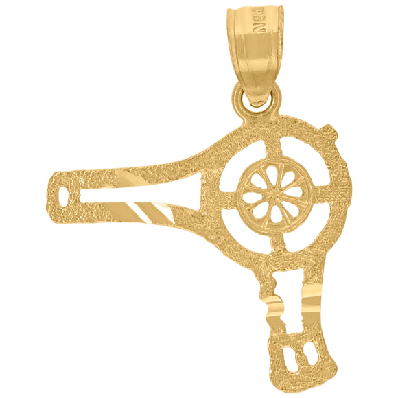 10kt Yellow Gold Diamond-cut Womens Hair Dryer Ht:26.9mm x W:20.5mm Tools Charm Pendant