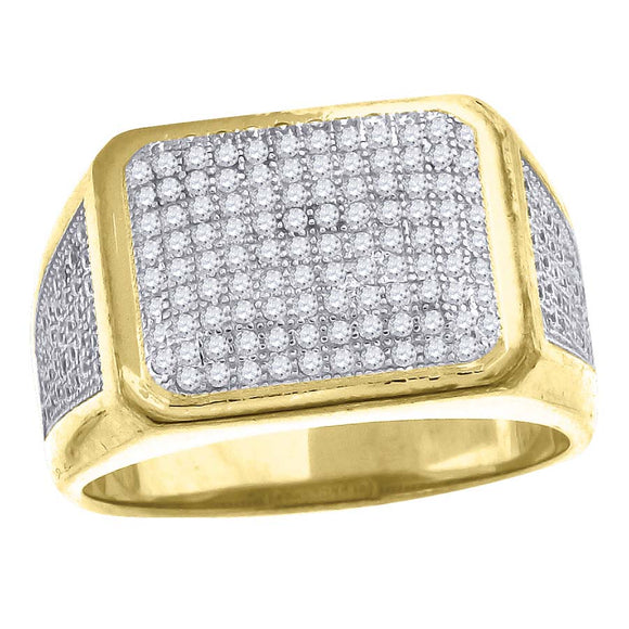 925 Sterling Silver Yellow-Tone Mens Cubic Zirconia Rectangle Face Wide Band Engagement Ring Size 9