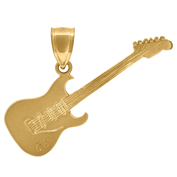 10kt Yellow Gold Unisex Guitar Ht:18.2mm x W:36mm Charm Pendant