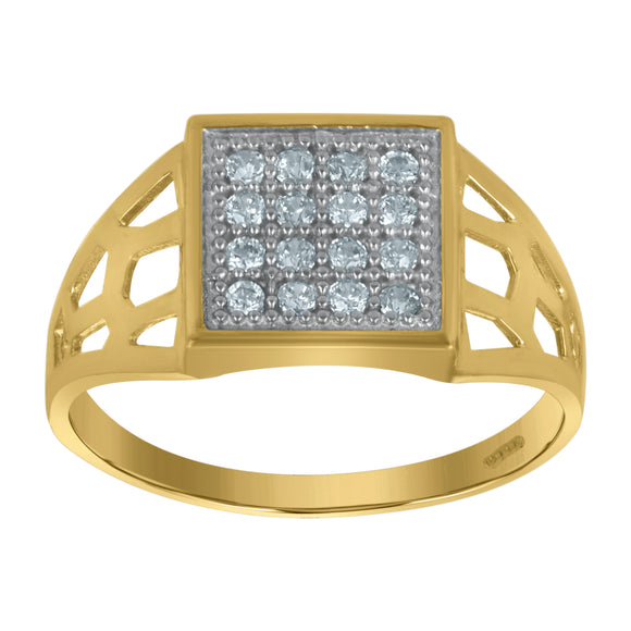 10kt Two-tone Gold Mens Cubic Zirconia CZ Cluster Square Ring 