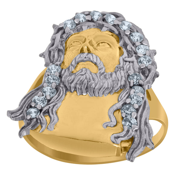 10kt Two-tone Gold Mens Cubic Zirconia CZ Jesus Face Religious Ring 