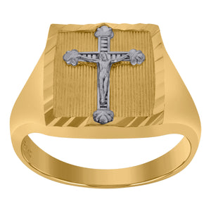 10kt Two-tone Gold Mens Textured Crucifix Cross Religious Ring 