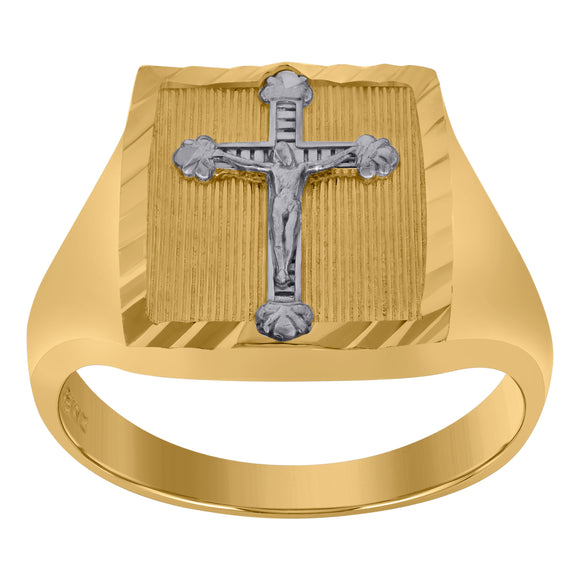 10kt Two-tone Gold Mens Textured Crucifix Cross Religious Ring 