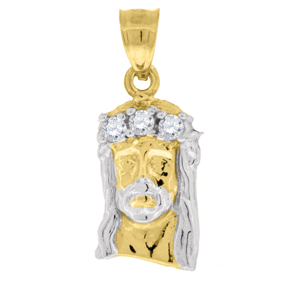 10kt Two-tone Gold Unisex Cubic Zirconia Cubic-zirconia Jesus Face Religious Charm Pendant