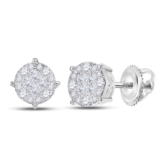 14kt White Gold Womens Princess Round Diamond Cluster Earrings 2 Cttw