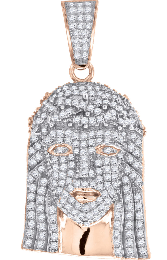 925 Sterling Silver Rose-tone Mens CZ Jesus Religious Charm Pendant