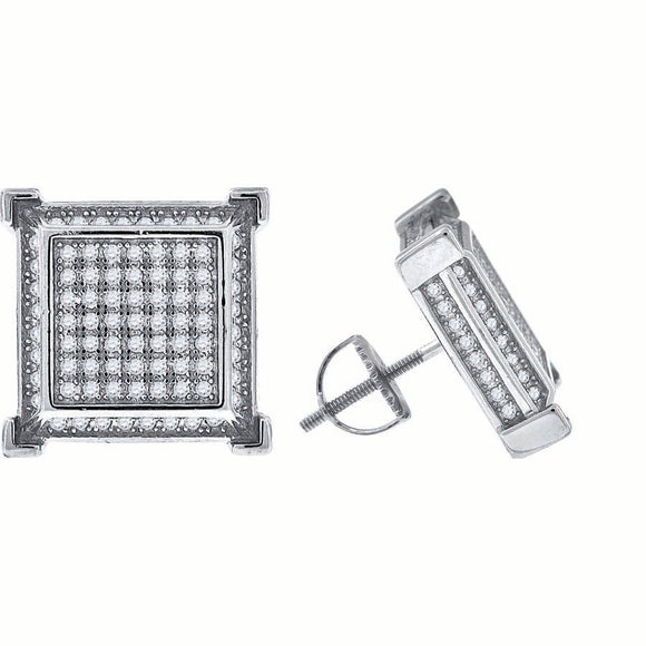 925 Sterling Silver Unisex Cubic Zirconia Square Stud Earrings
