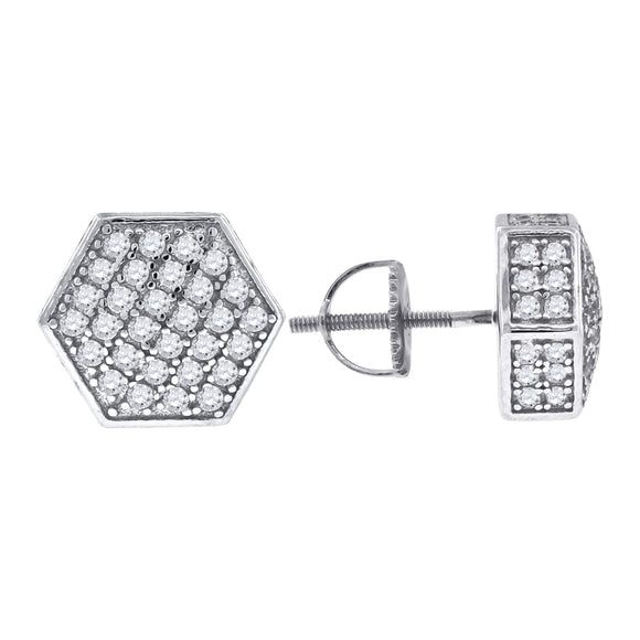 925 Sterling Silver Unisex Cubic Zirconia Hexagon Stud Earrings