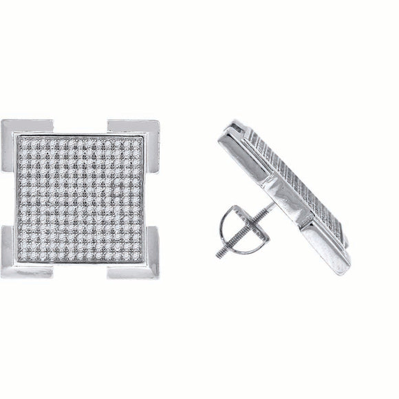925 Sterling Silver Unisex Cubic Zirconia Square Stud Earrings