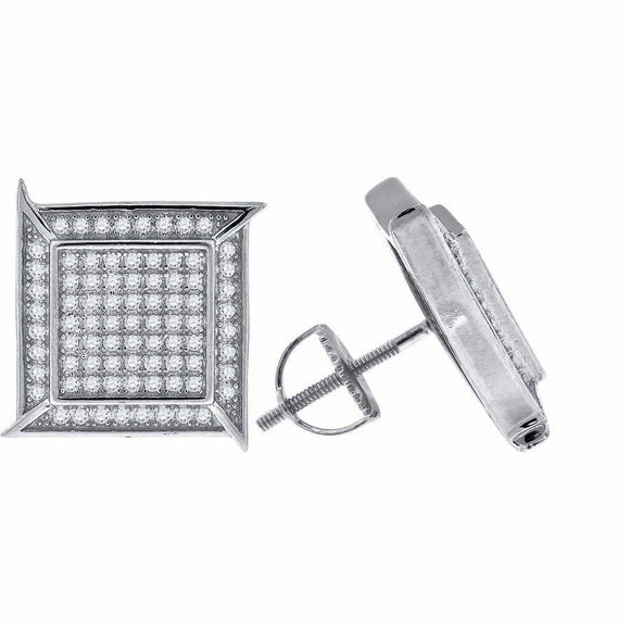 925 Sterling Silver Unisex Cubic Zirconia Square Stud Earrings