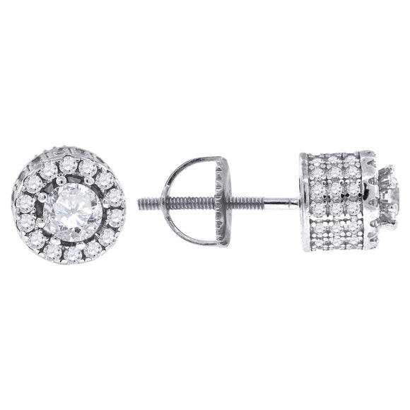 925 Sterling Silver Womens Cubic Zirconia Round Halo Stud Earrings